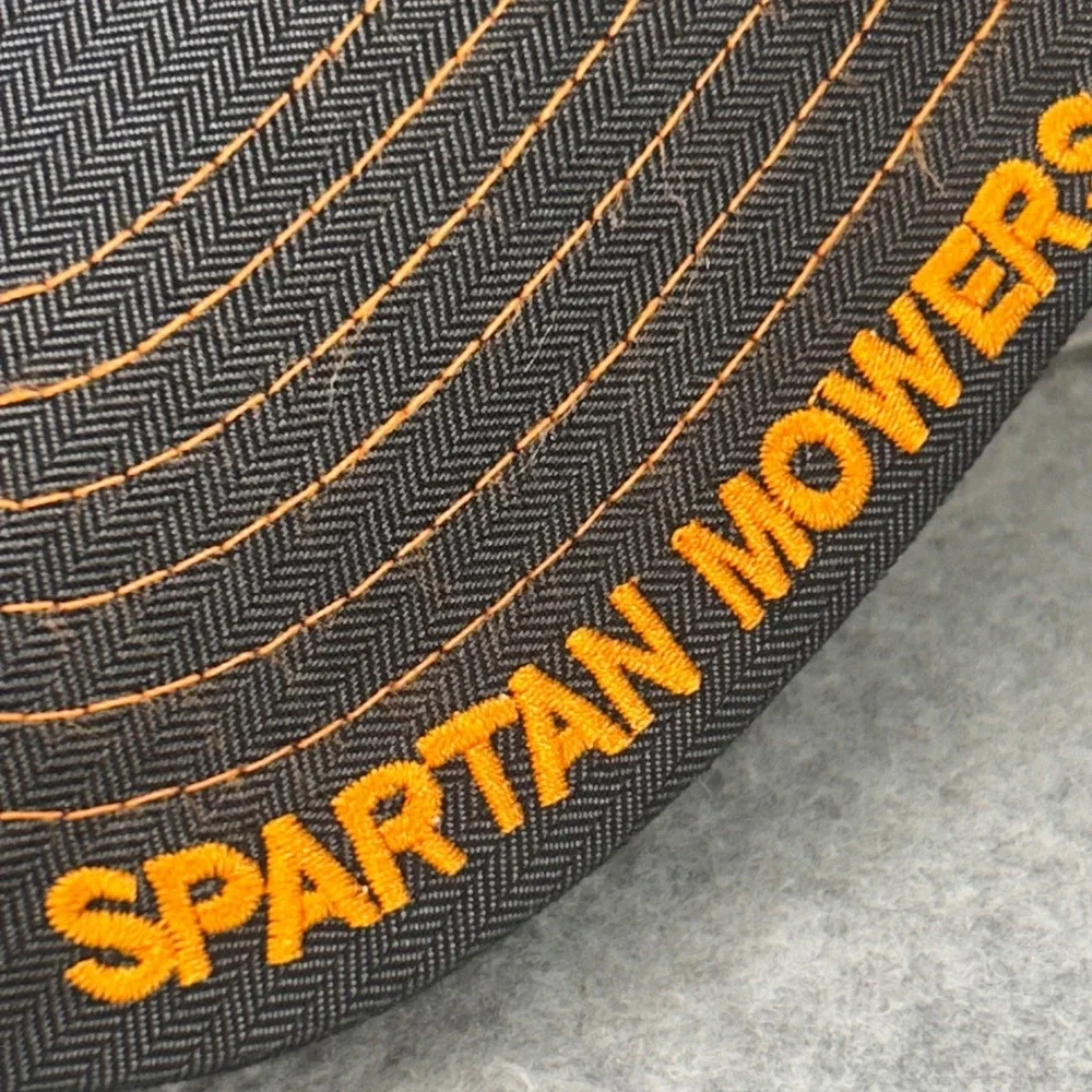 Spartan Mowers Spartan Helmet Logo Mens Black Orange Trucker Hat Snapback OSFM